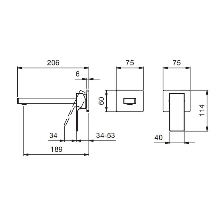 Fantini Mint Смеситель для раковины, встраиваемый, на 2 отв, без донного клапана, излив 190мм (наружняя часть), цвет: хром