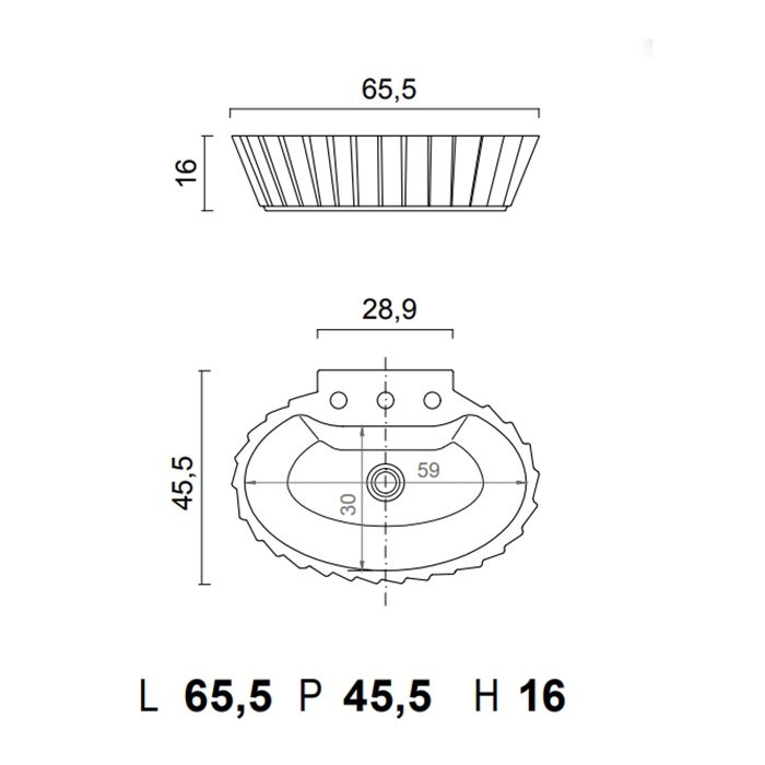 OASIS PLISSE Раковина 655х455х160 мм., для установки на столешницу, с 3 отверстиями для смесителя, в комплекте с незапираемым донным клап, цвет белый