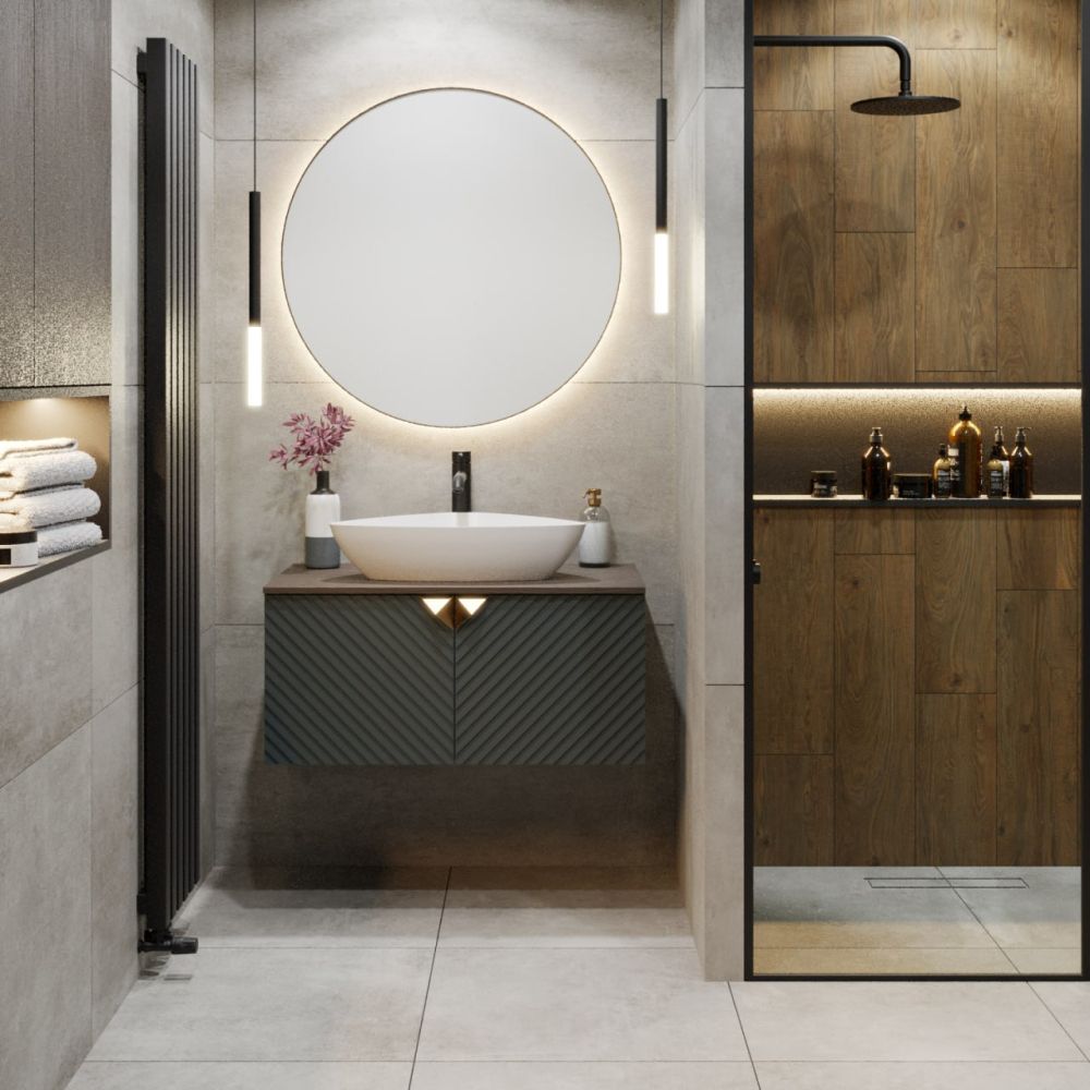 Тумба Runo Андорра 70 графит/дуб коньячный подвесная под накладной умывальник (00-00004646), артикул 00-00004646