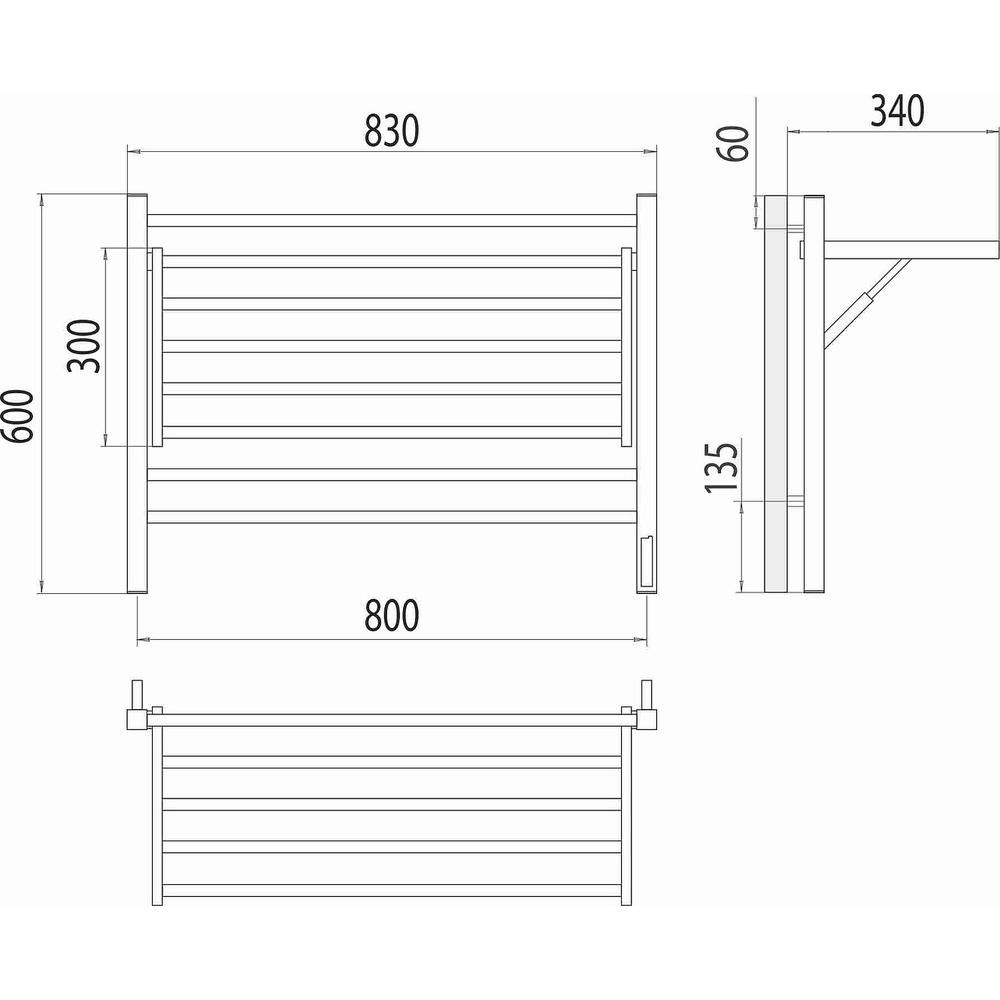 Полотенцесушитель электрический с полкой Terminus Горизонт П8 80х60 КС, черный муар, артикул 4670078543608