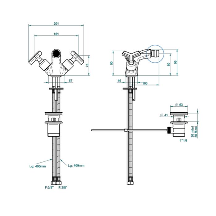 THG LES ONDES Смеситель для биде на 1 отверстие, двухвентильный, с донным клапаном, цвет Soft matt gold