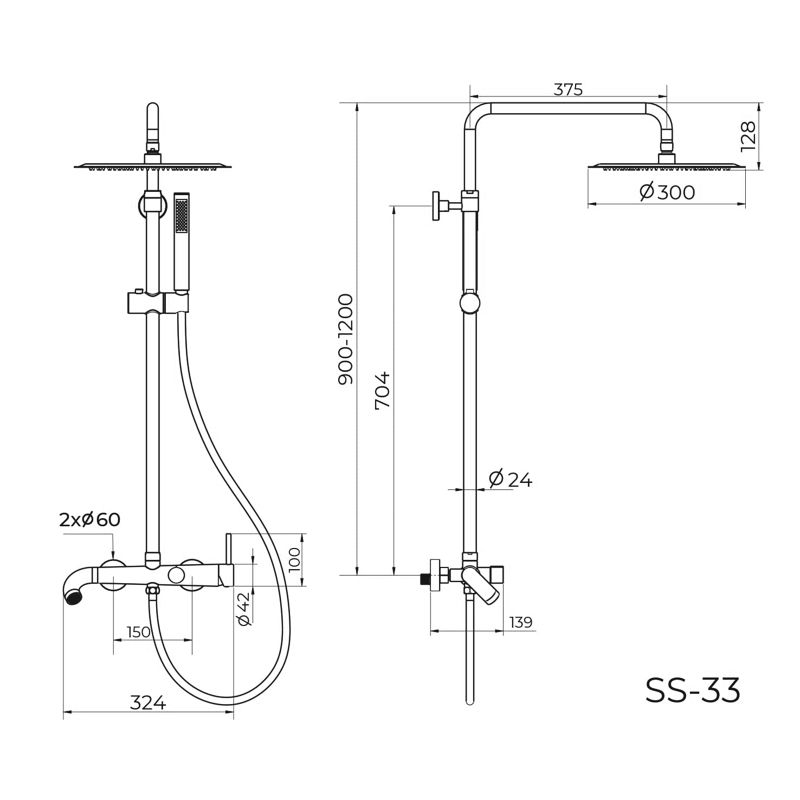 Душевая система Knotlor SS-33/GM, вороненая сталь, артикул SS-33/GM