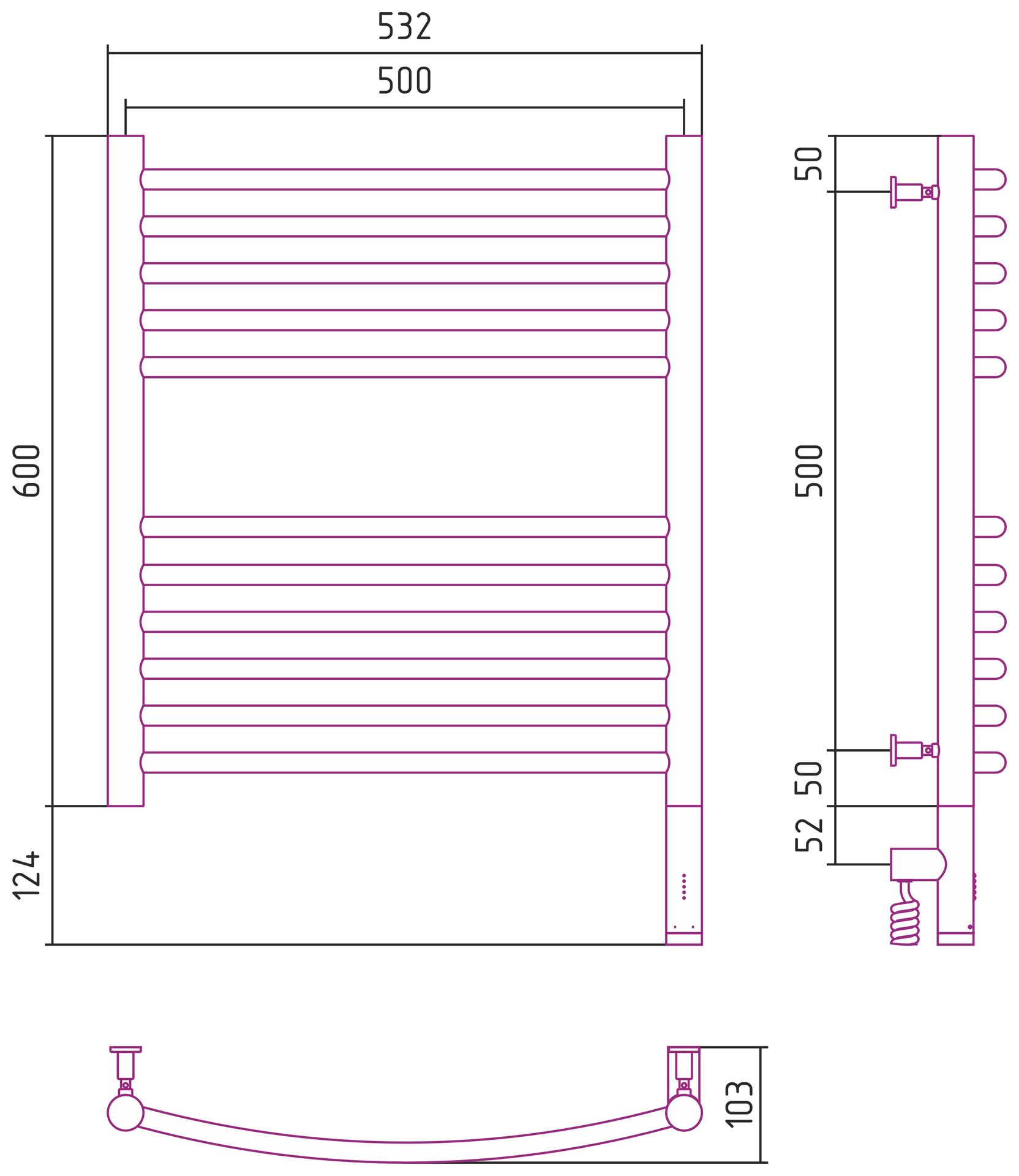 Полотенцесушитель электрический "БОГЕМА 3.0" 600х500 / МЭМ правый (Шампань)