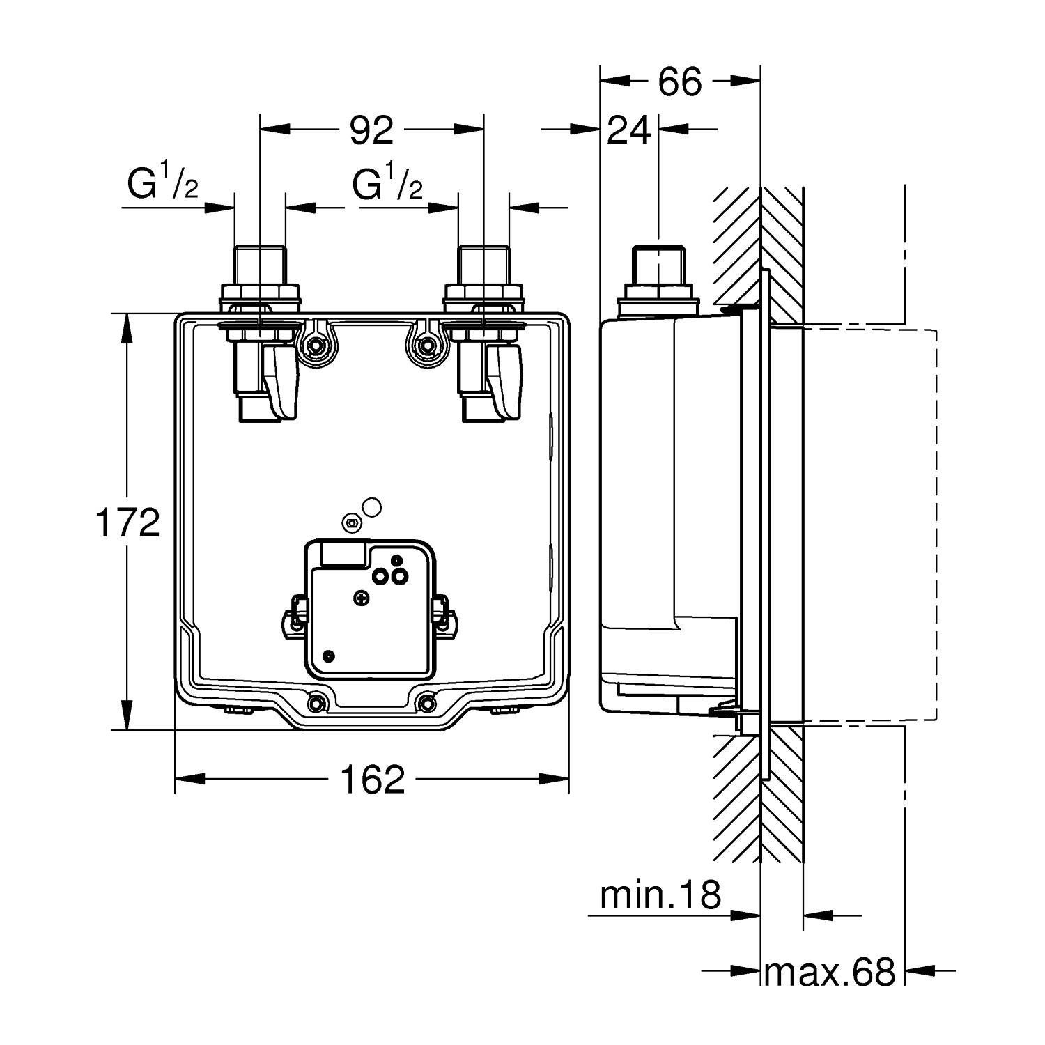 Скрытый монтажный ящик GROHE Eurosmart Cosmopolitan E со смешиванием для комплекта верхней монтажной части, хром (36339001) Скрытый монтажный ящик GROHE Eurosmart Cosmopolitan E со смешиванием для комплекта верхней монтажной части, хром (36339001)