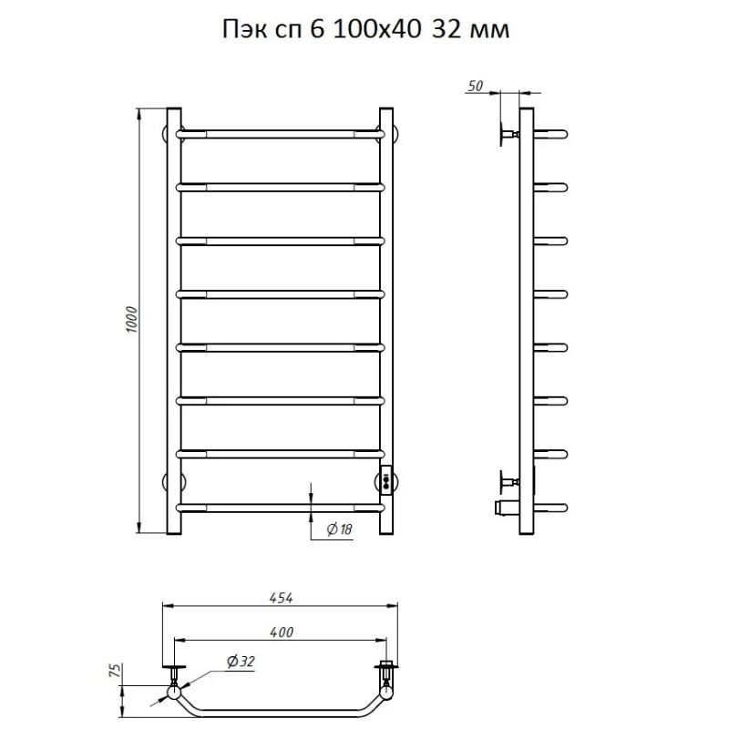 Электрический полотенцесушитель Тругор ПЭК 6 СП 100x40 Хром