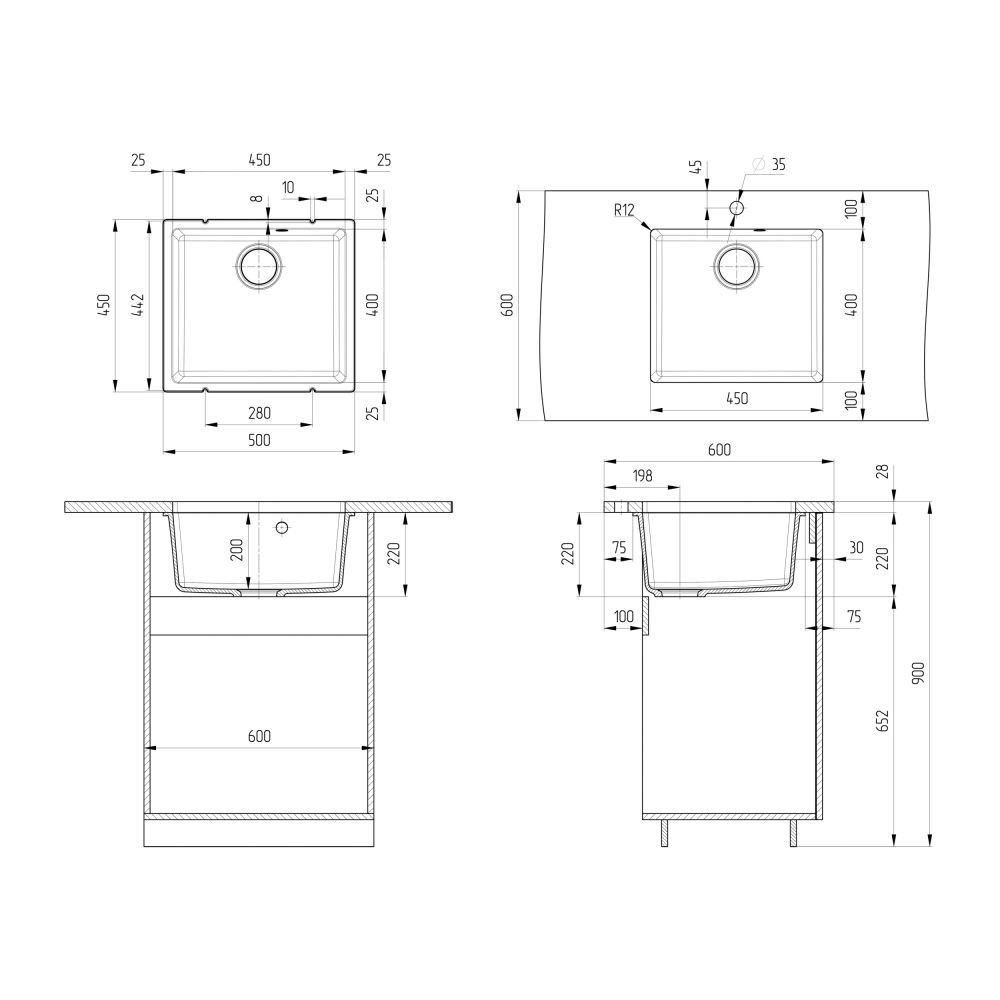 Кухонная мойка Ulgran Quartz Under 450-02, лен, артикул Under 450-02