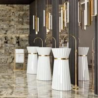 OASIS PLISSE Раковина напольная Ø440х950 мм, без отв. для смесителя, без перелива, c донным клапаном, кольцо золото, цвет белый (упаковка-3-х коробки)