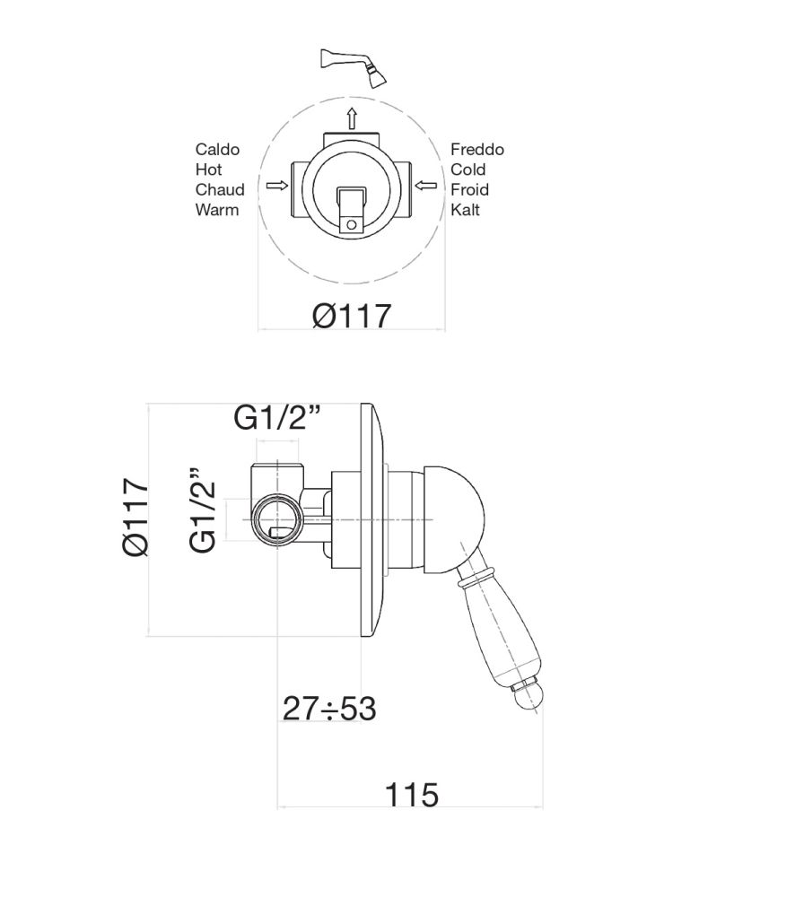 Смеситель для душа Fiore IMPERIAL 83CO5130, хром/золото