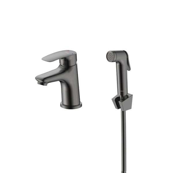 Смеситель для умывальника с гигиеническим душем Milardo Rora графит (RORGM01M08)