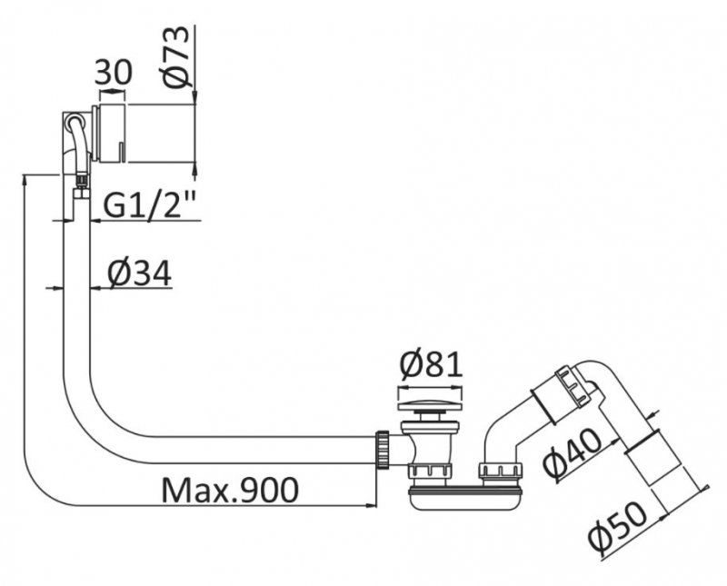 Слив перелив с наполнением ванны через перелив, донный клапан с системой &quot;Клик-клак&quot; CZR-B-STW