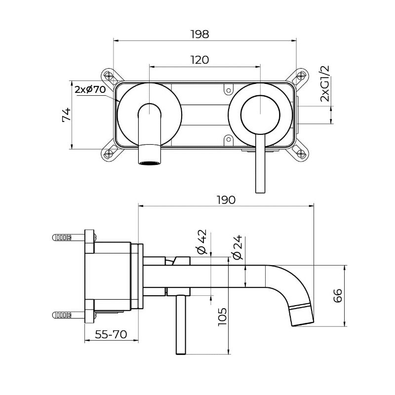 Смеситель для раковины встраиваемый Knotlor SS-25, сатин