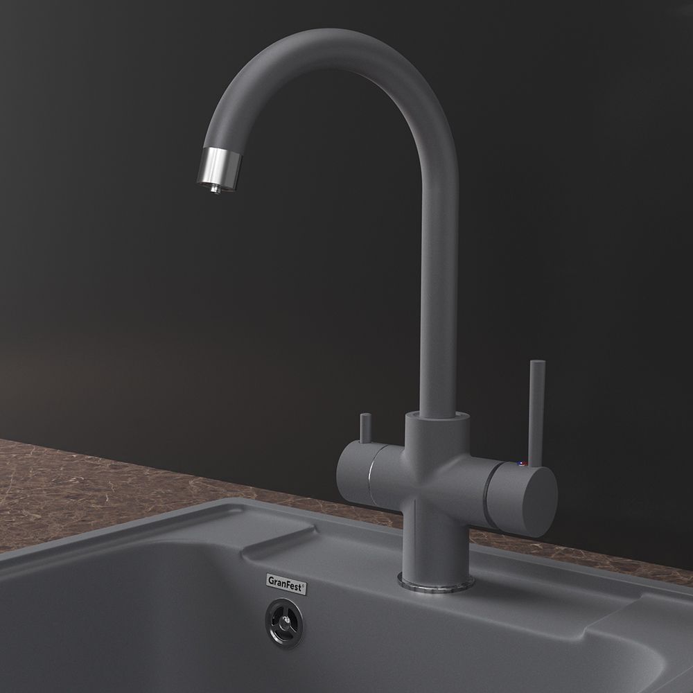 Смеситель для кухни с подключением фильтра GranFestGF-Z-5422, темно-серый