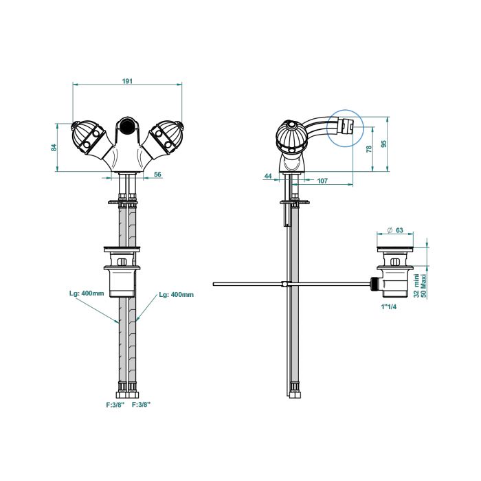 THG CHEVERNY JASPE ROUGE Смеситель для биде на 1 отверстие, с донным клапаном, вставки красная яшма, цвет полированное золото
