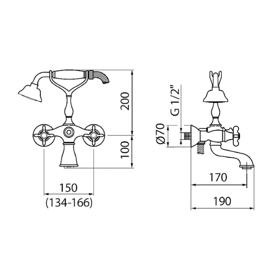 Смеситель для ванны Webert Ottocento OT720201010, золото, артикул OT720201010