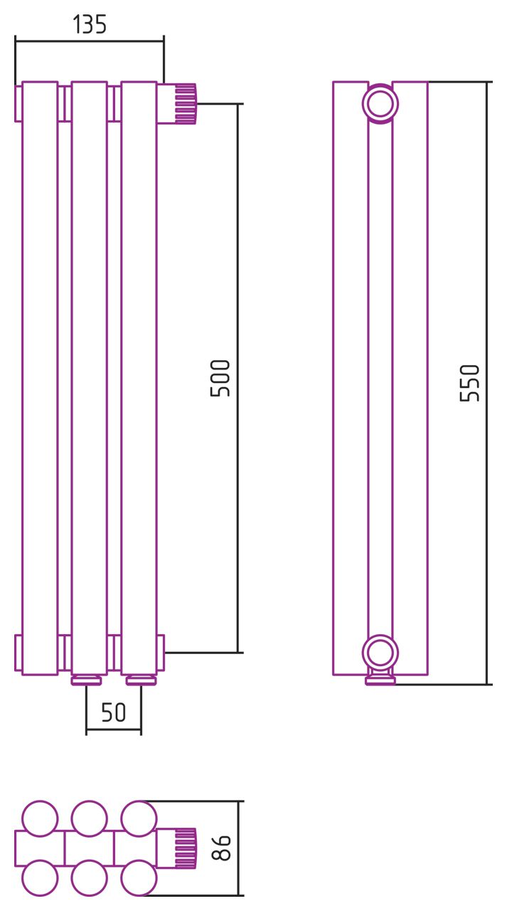 Отопительный радиатор ЭСТЕТ-11 н/ж EU50 500х135 / 3 сек (Матовый БЕЛЫЙ)
