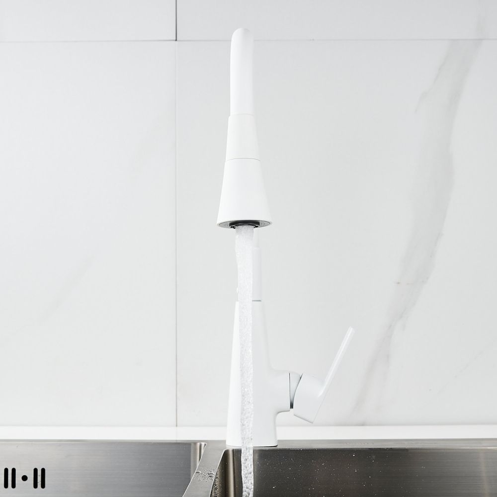 Смеситель для кухни с гибким изливом Raffine F313C-1, белый