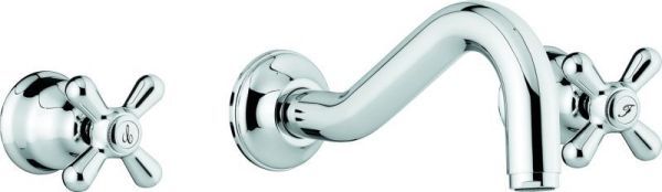 Emmevi Deco Classic, встраиваемый в стену двухвентильный смеситель для раковины (излив 21 см), на 3 отверстия, без донного клапана, цвет хром