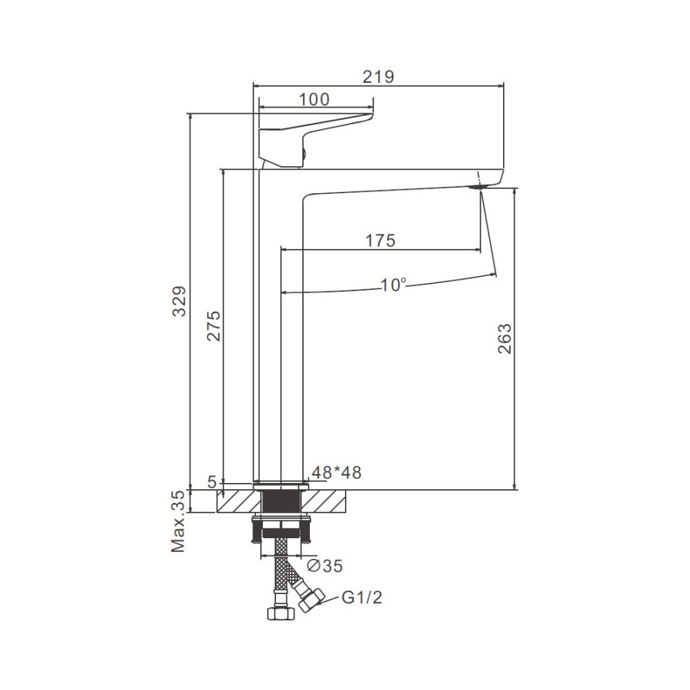 Смеситель для раковины высокий BELZ B11715-3, оружейная сталь