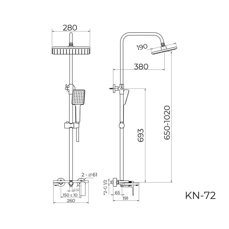 Душевая система Knotlor KN-72/BL, черный, артикул KN-72/BL