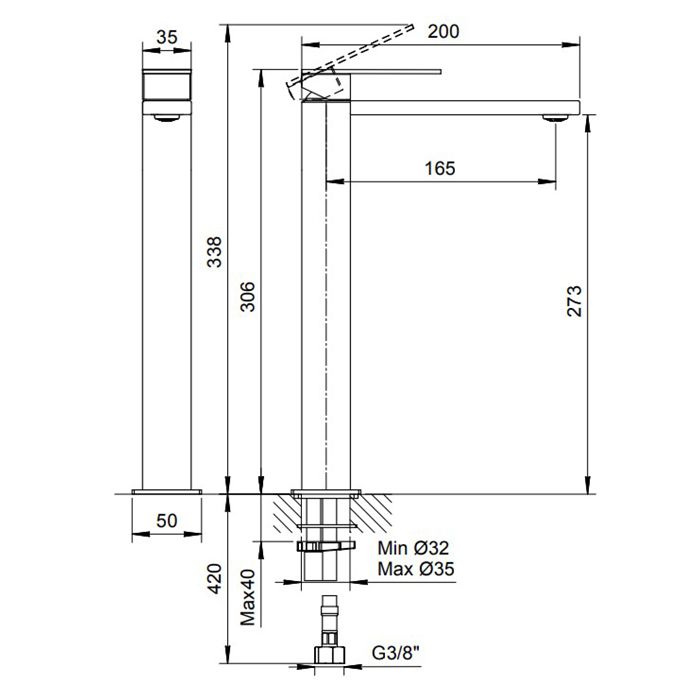 Fantini Mint Смеситель для раковины, 1 отв., без донного клапана, излив 165мм, цвет: нержавеющая сталь