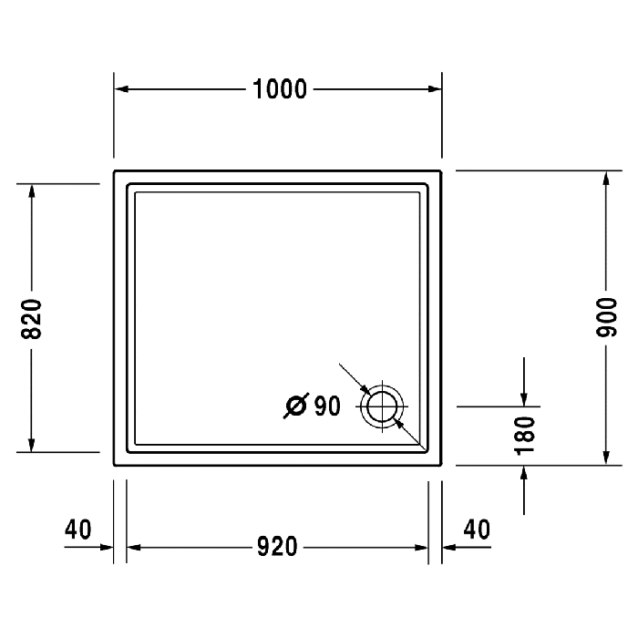 Duravit  Starck Slimline, Поддон акриловый  1000x900mm цвет белый, d90, толщина 4мм