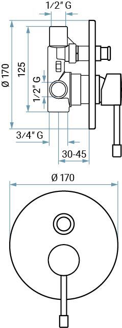 Emmevi Eden, однорычажный встраиваемый смеситель для душа с дивертером на 2 выхода, цвет хром