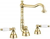 Смеситель Deco Ceramic 121643 с донным клапаном для раковины на 3 отверстия, цвет золото Смеситель Deco Ceramic 121643 с донным клапаном для раковины на 3 отверстия, цвет золото
