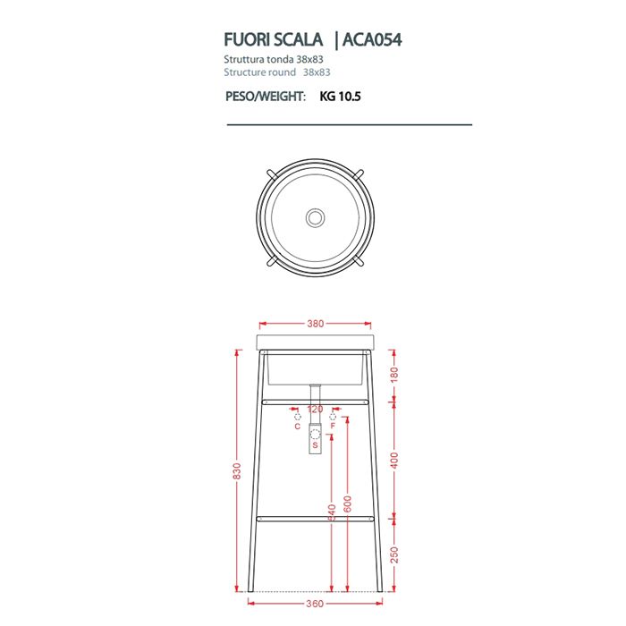 Консоль, Artceram, Fuori scala, для круглой раковины 400 мм, цвет-белый матовый