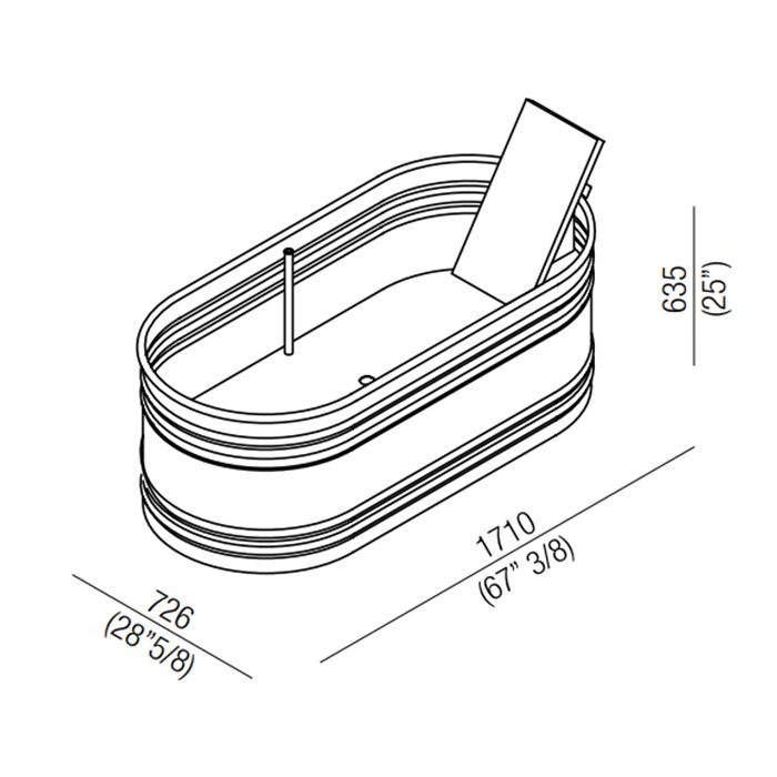 Agape Vieques Ванна из стали отдельностоящая 171x72.6x63.5 см, со спинкой цвета дерево, цвет: темно-серый (без выпуска/сифона MET0433WUZ)
