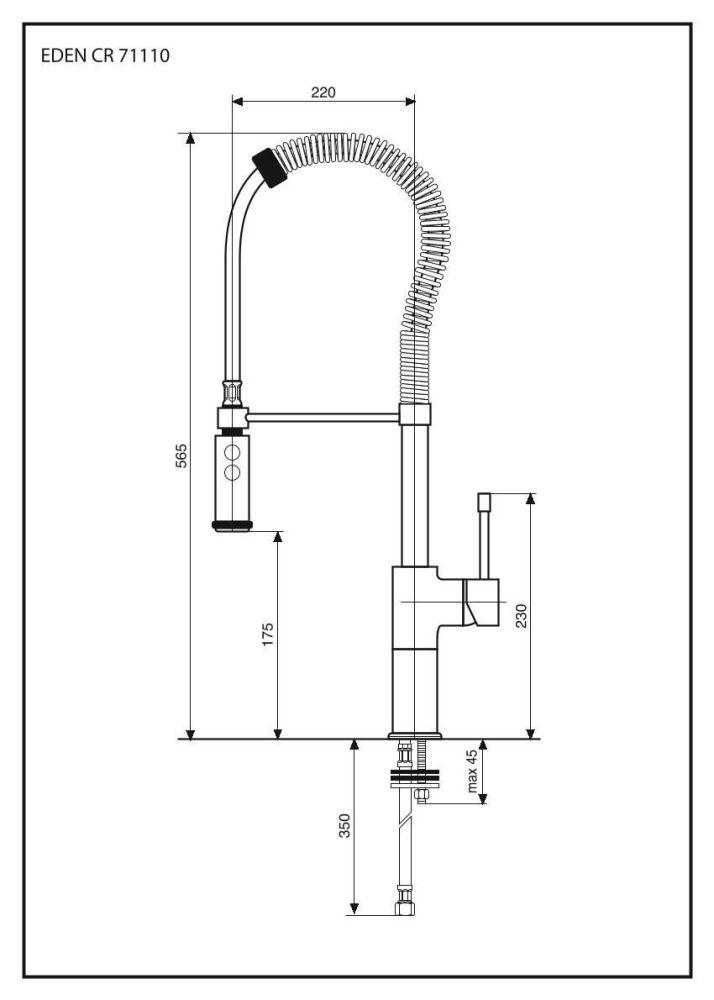 Emmevi Eden, однорычажный кухонный смеситель с пружинным поворотным изливом и фиксатором, без донного клапана, цвет хром
