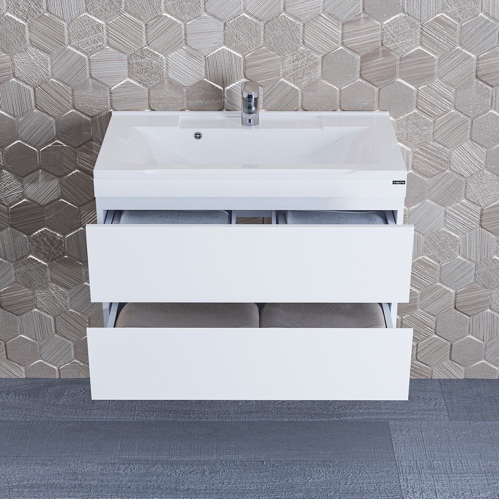 Тумба под раковину Санта Марс 80 см, 700186е, 2 ящика, подвесная, белый ум. Elen 80 литой мрамор)