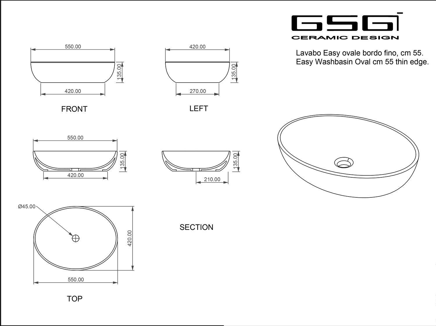 Раковина GSG Easy 55 оливковый матовый Раковина GSG Easy 55 оливковый матовый