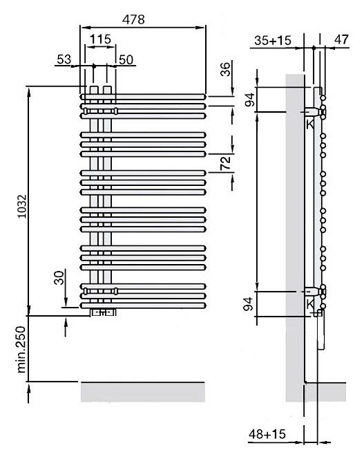 Электрический полотенцесушитель Zehnder Yucca asymmetric YAE-090-050/YD (VD) Белый правый с электропатроном WIVAR и блоком ДУ