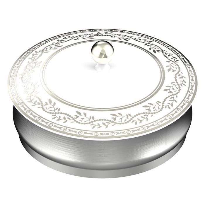 THG MARQUISE BLANC DECOR PLATINE Китайская лакированная коробка с белой керамической крышкой Ø180 мм., big size, декор платина, цвет серебро