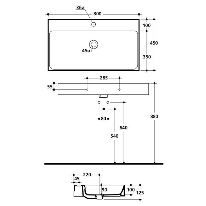 KERASAN Cento раковина 80х45 подвесная c 1отв под смеситель, белая