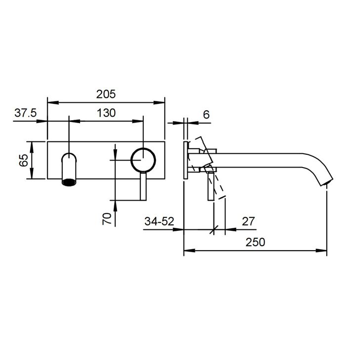 Fantini Nostromo Смеситель для раковины, встраиваемый, на 2 отв, без донного клапана, излив 250мм (наружняя часть), цвет: хром