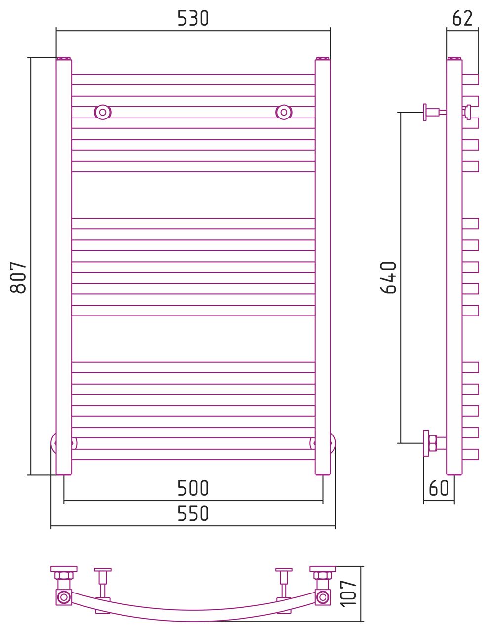 Полотенцесушитель водяной АРКУС 800х500 (Без покрытия)