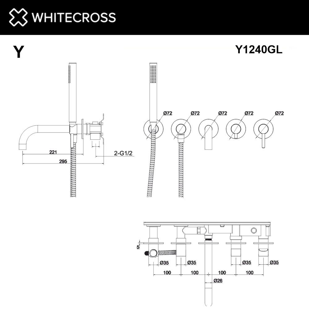 Смеситель для ванны скрытого монтажа WHITECROSS Y Y1240GL (золото)