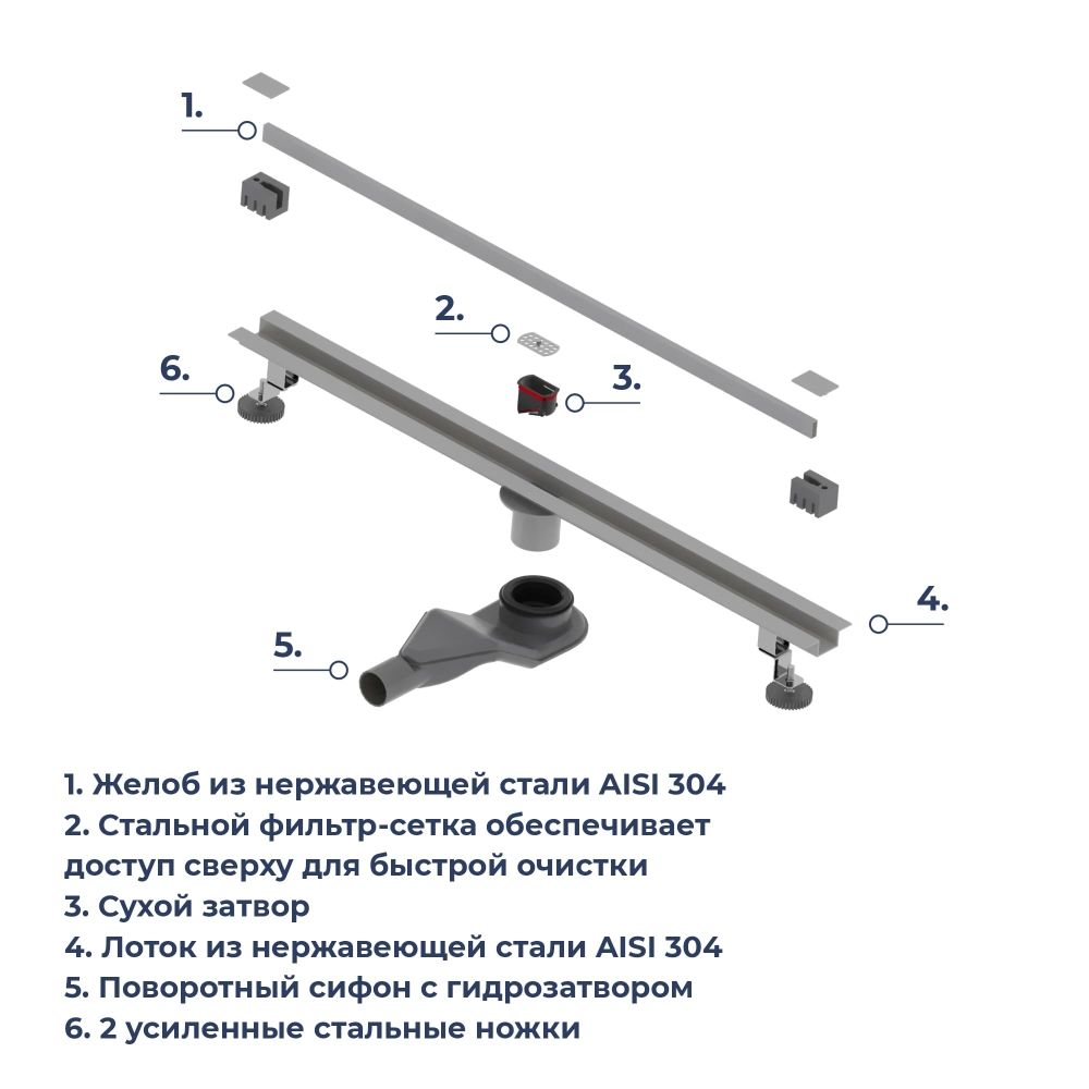 Душевой трап обрезной - SDR-50Gr - серый (1000)