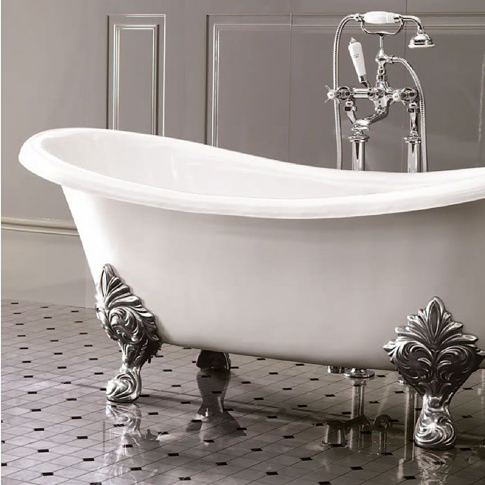Devon Cherie Ванна чугунная (без отв-й для смесит),1685х760хh680 см, цвет: белый, ножки Flora полиров. аллюминий(без слива-перел)