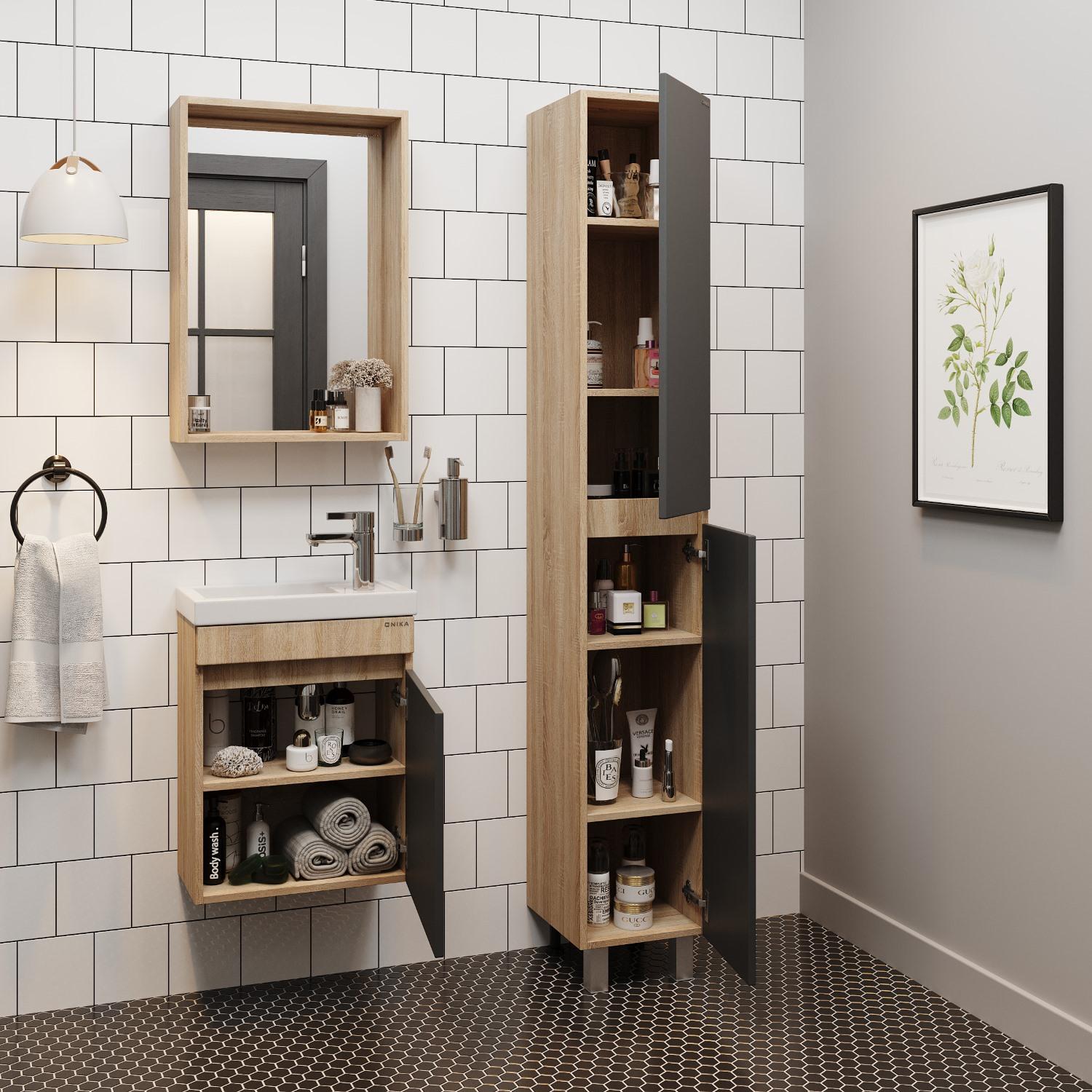 Пенал Onika Милтон 30 напольный, серый/дуб сонома, универсальный