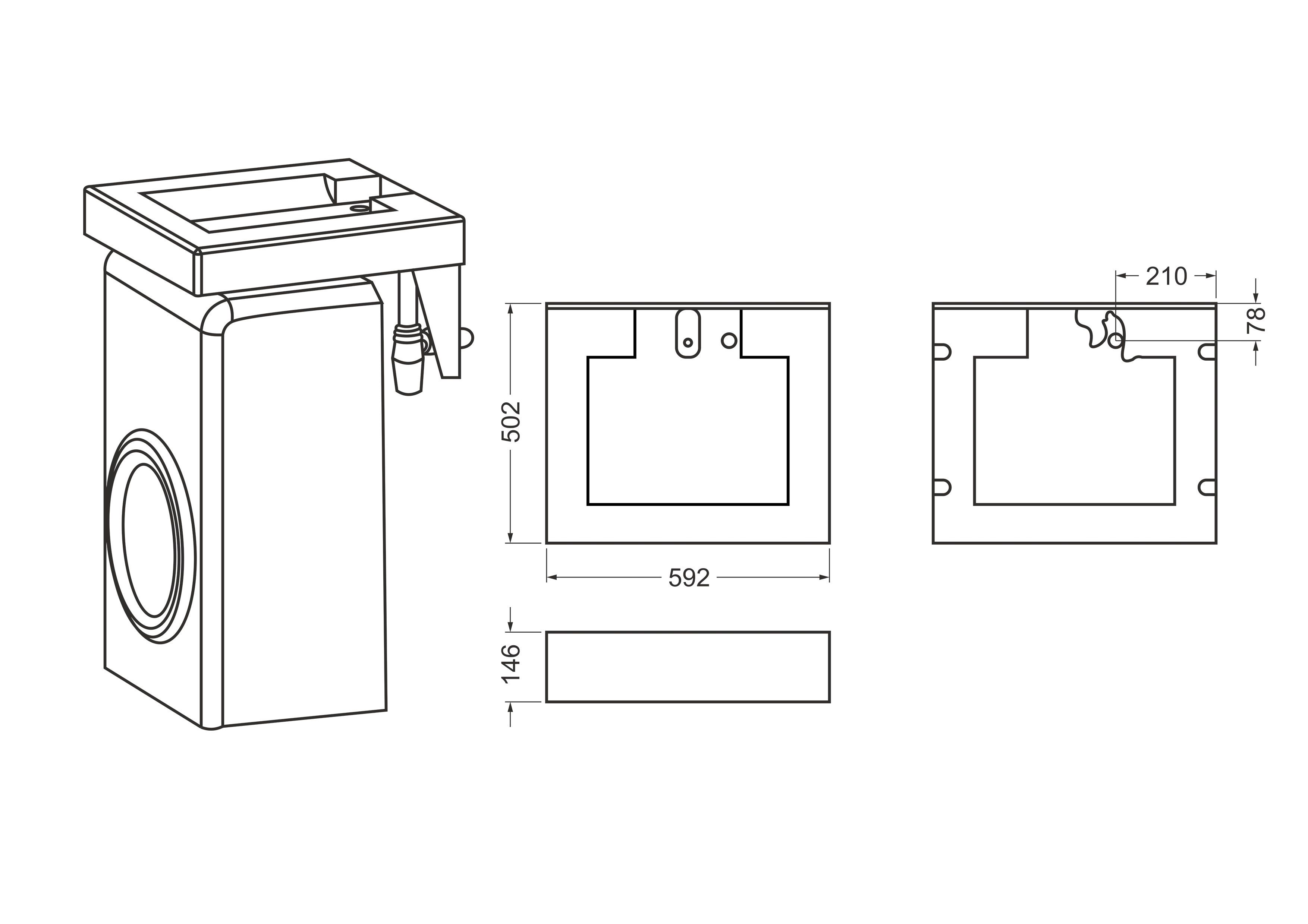 Раковина над стиральной машиной Корини 60х51 с кронштейнами