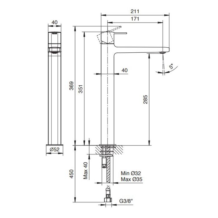 Fantini Lame Смеситель для раковины, 1 отв., без донного клапана, излив 170мм, цвет: хром