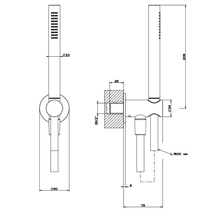 GESSI 316 Душевой комплект, +  вывод, держатель, шланг 1,50 м и душевая лейка, цвет: steel brushed