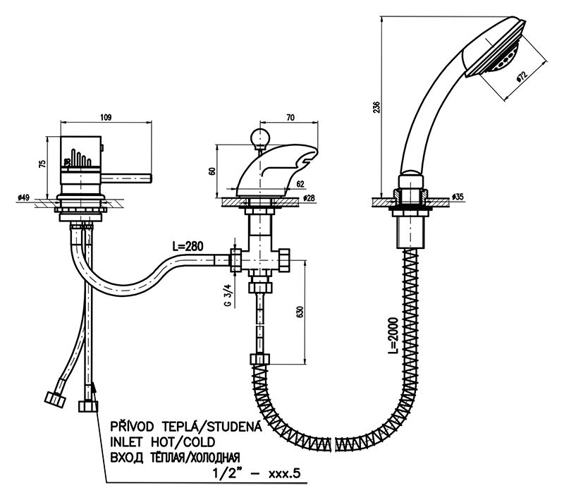 Смеситель на борт ванны Rav Slezak Dunaj Termostat DT270.5SZ
