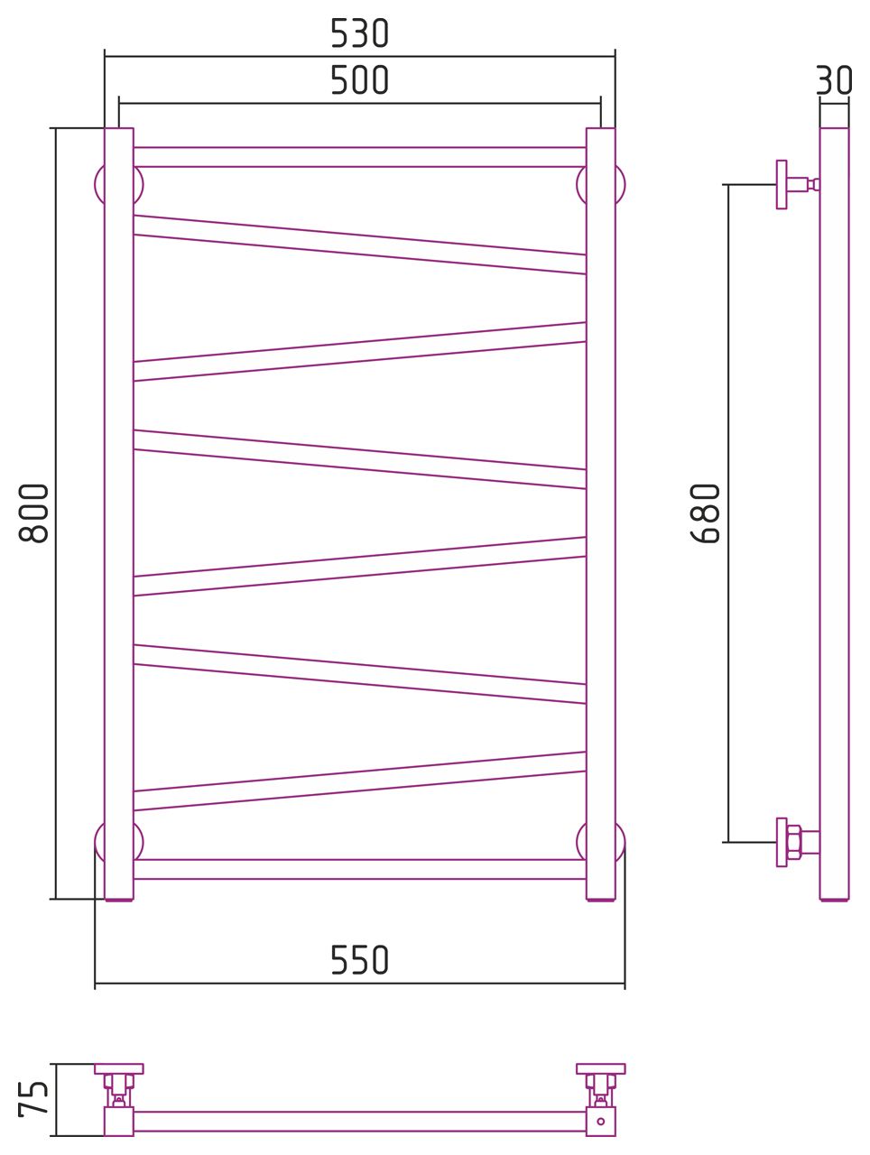 Полотенцесушитель водяной Сирокко 800х500 (Шампань)