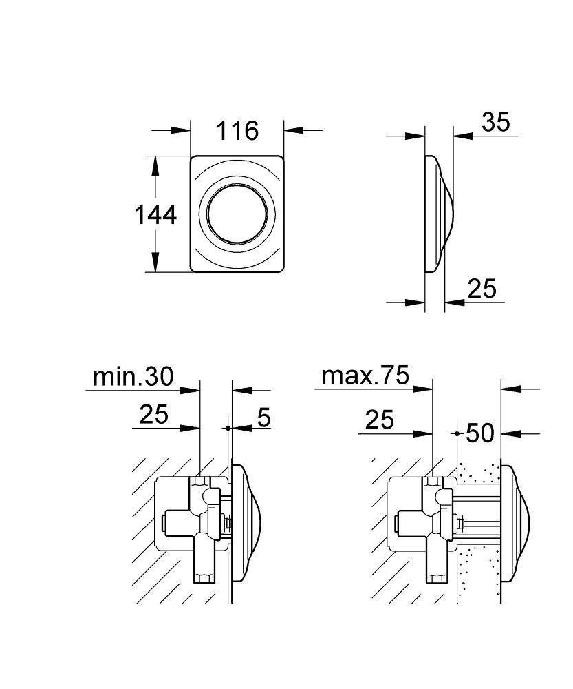 Панель смыва для писсуара GROHE Surf (1 режим смыва), хром (37018000)