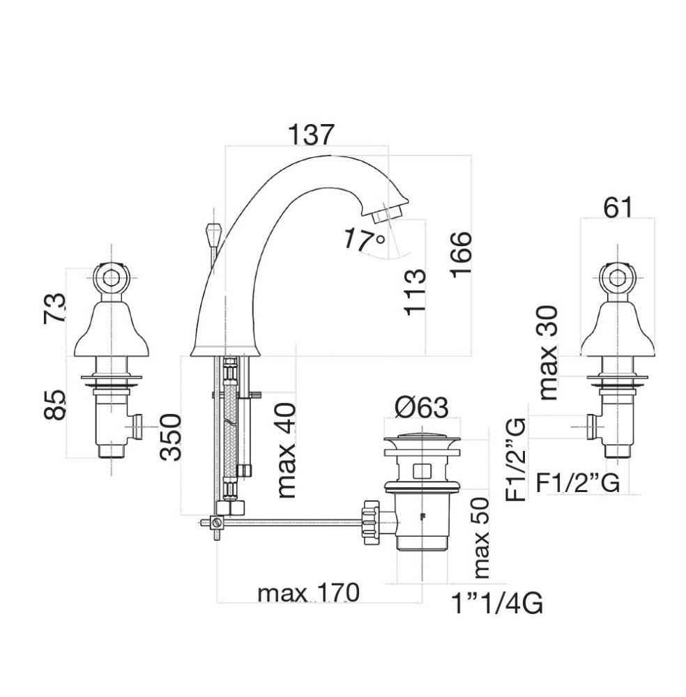 Смеситель для раковины Fiore COLONIALE 02CR0628, хром, артикул 02CR0628