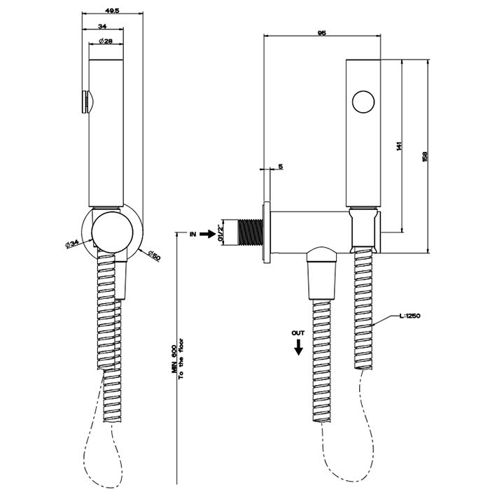 Gessi Cono Комплект гигиенического душа, цвет: Black Metal Brushed PVD Gessi Cono Комплект гигиенического душа, цвет: Black Metal Brushed PVD