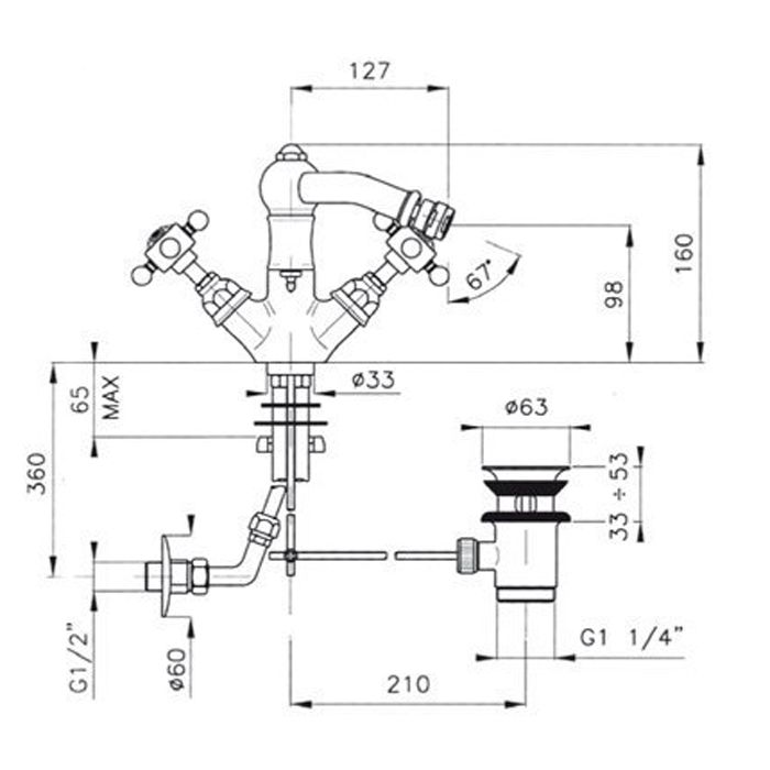 Nicolazzi Half Dome Crystal Смеситель для биде с поворотным изливом на 1 отверствие, излив: 127 мм, цвет: хром